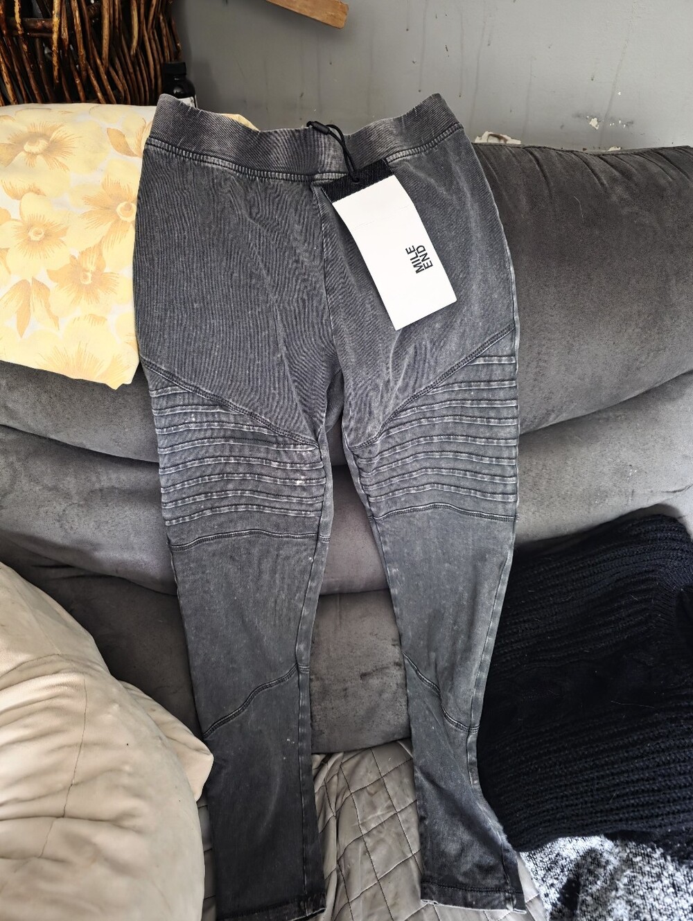 Kids Size 10 Washed Black Moto Joggers with Ribbed Knee Detail